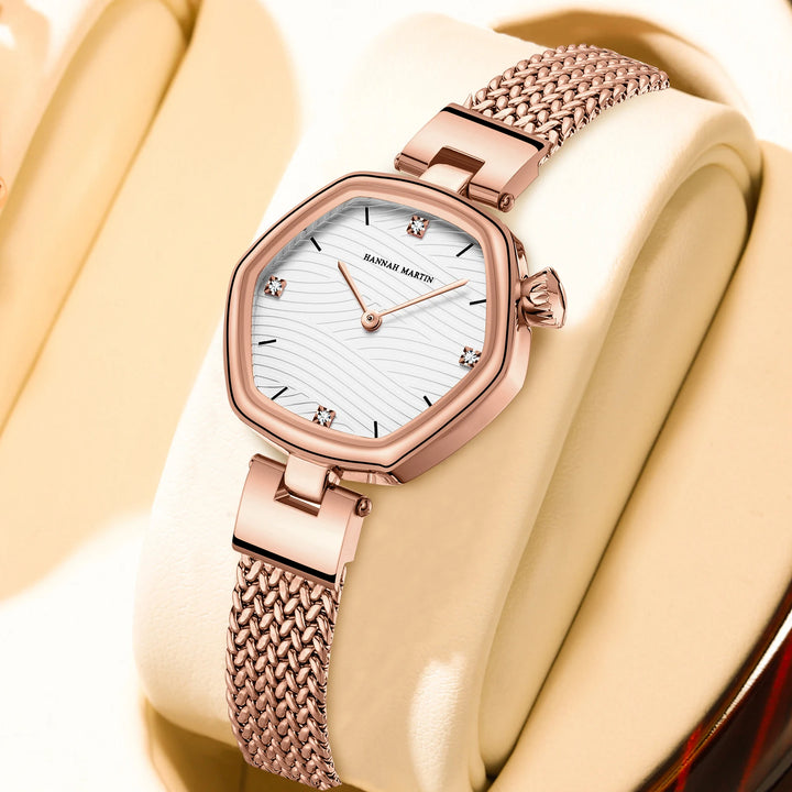 Roségouden Elegantie Mesh Quartz Horloge
