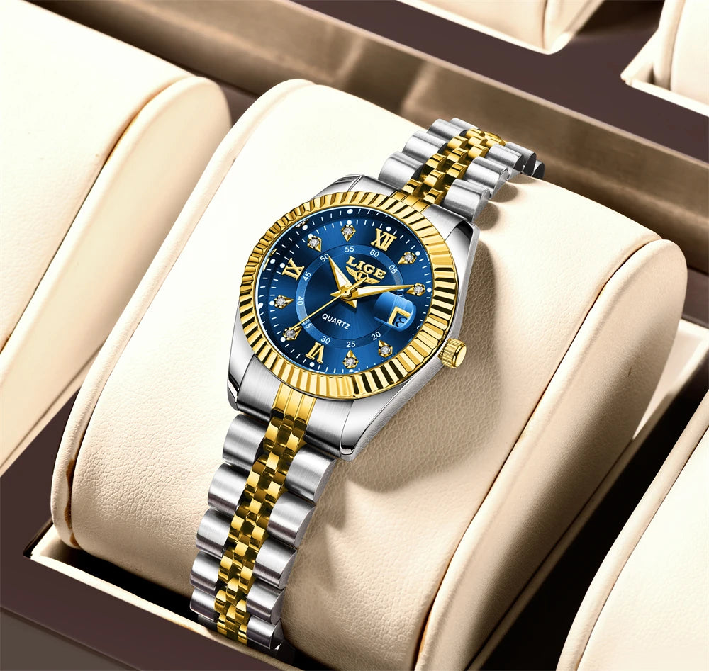 Elegant dames quartz horloge met luxe stalen schakelband