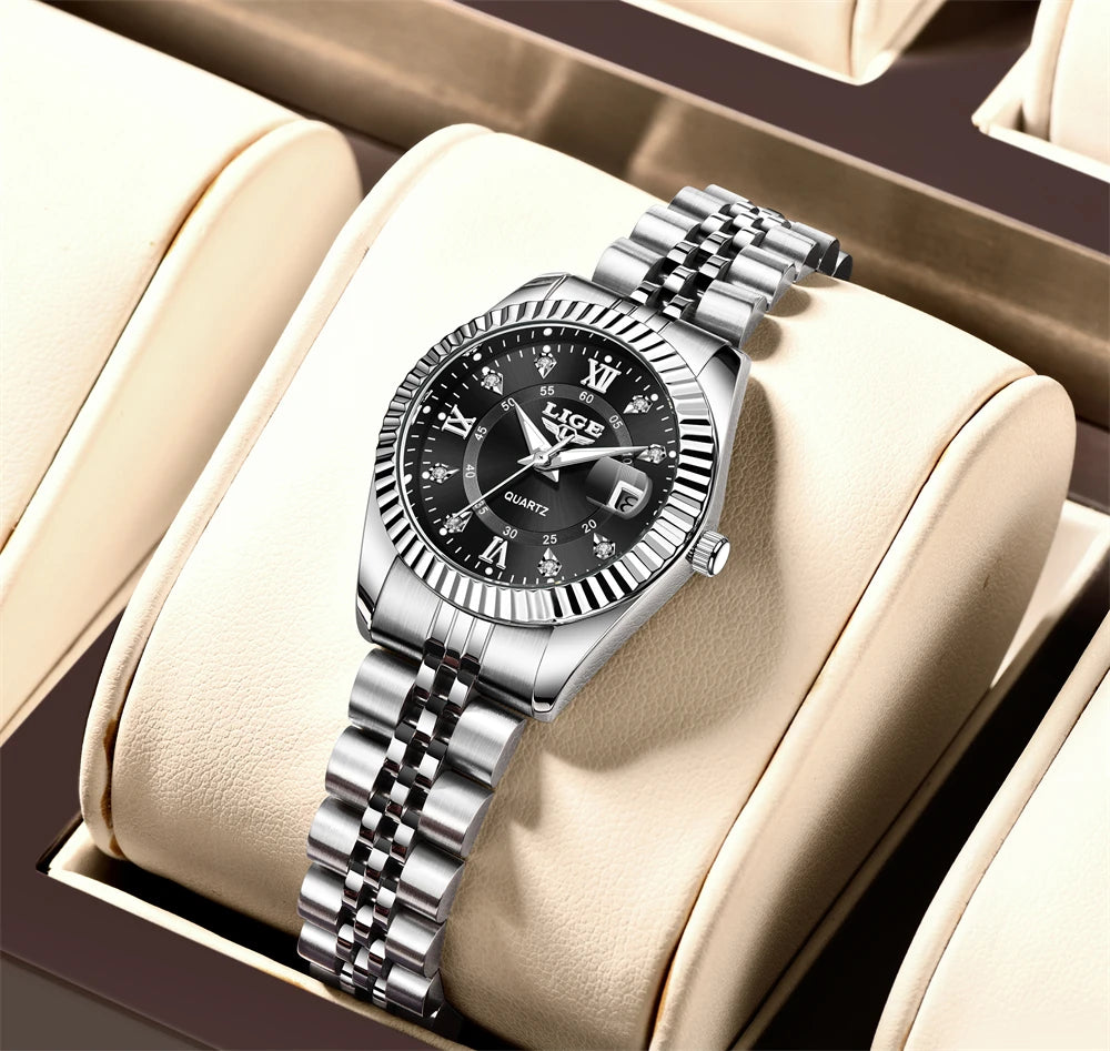 Elegant dames quartz horloge met luxe stalen schakelband