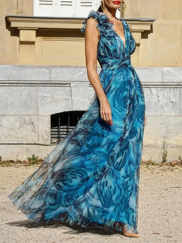 Léna™ | PAUWENBLAUW MAXI JURK