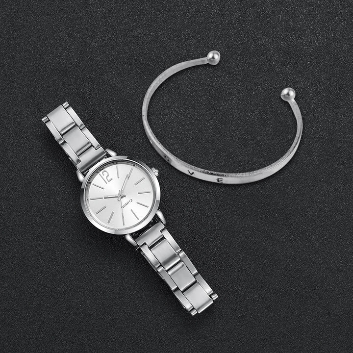 Luxe dames quartz horloge met liefdevolle armband set