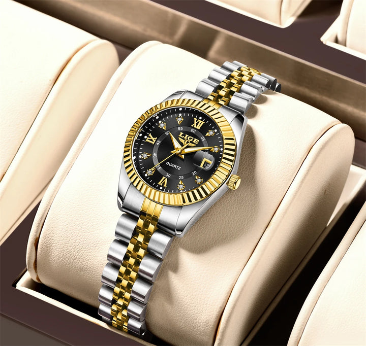 Elegant dames quartz horloge met luxe stalen schakelband