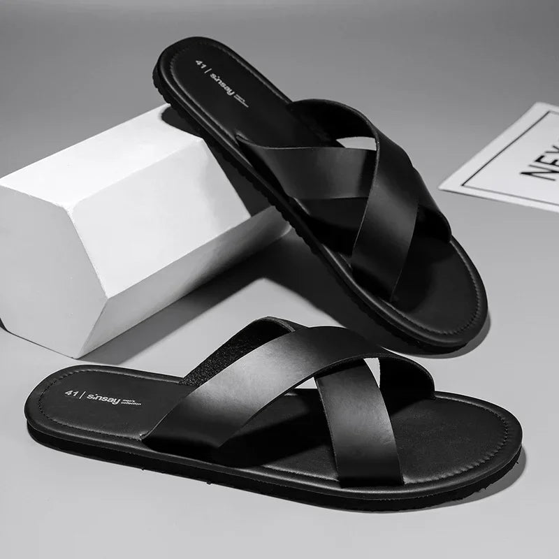 Lotte™ –– Leren Strandslippers met Kruisbanden