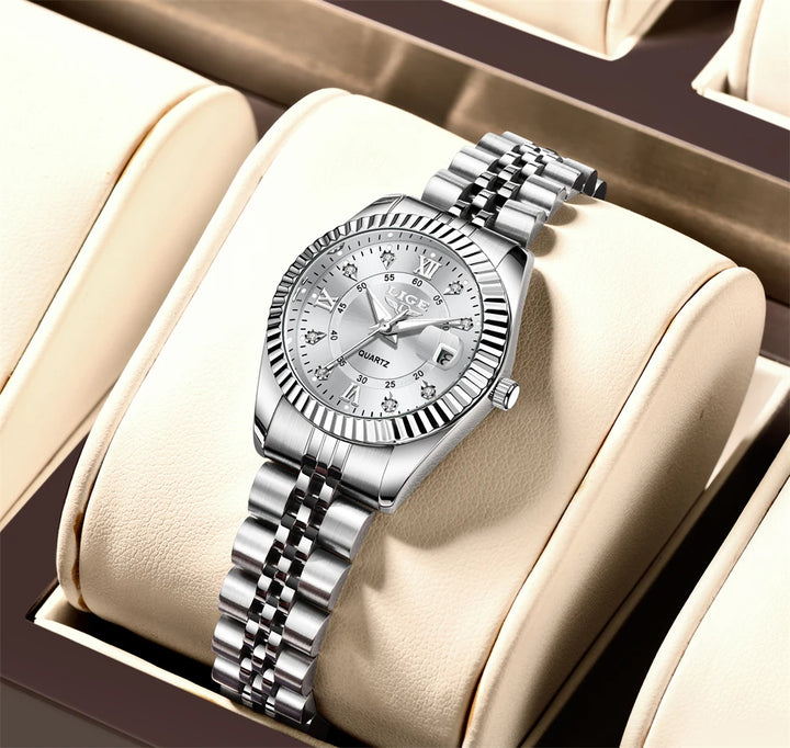 Elegant dames quartz horloge met luxe stalen schakelband