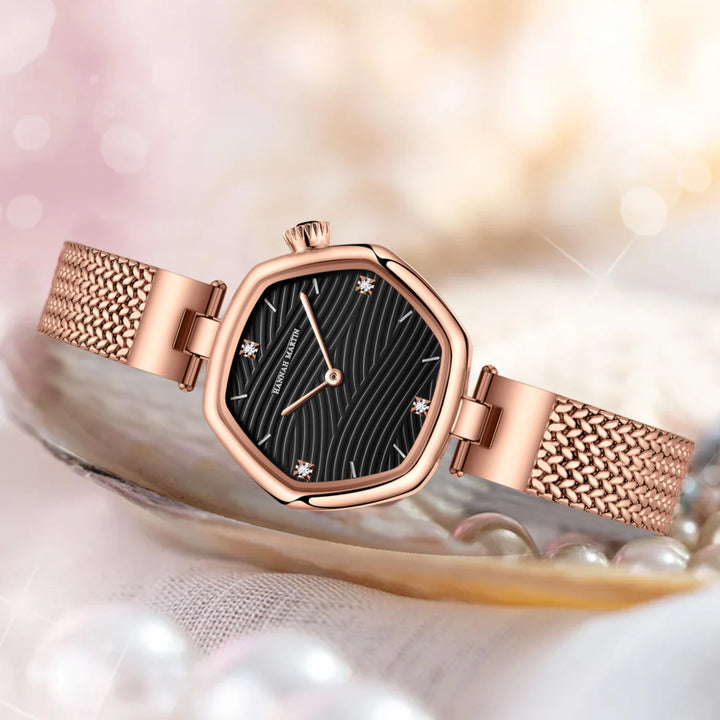 Roségouden Elegantie Mesh Quartz Horloge