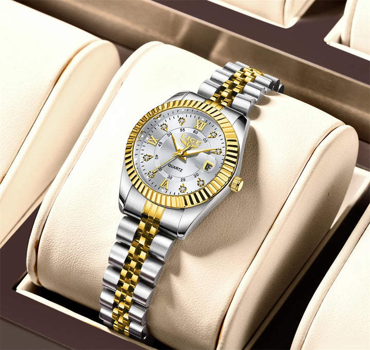 Elegant dames quartz horloge met luxe stalen schakelband