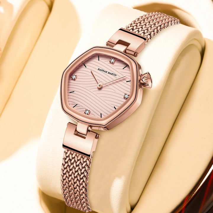 Roségouden Elegantie Mesh Quartz Horloge