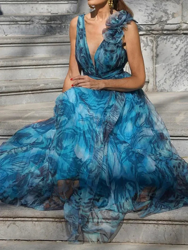 Léna™ | PAUWENBLAUW MAXI JURK