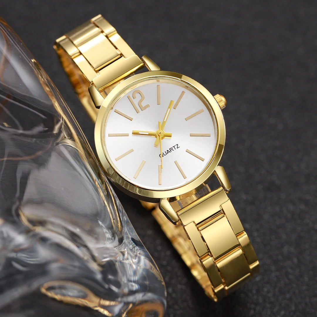 Luxe dames quartz horloge met liefdevolle armband set