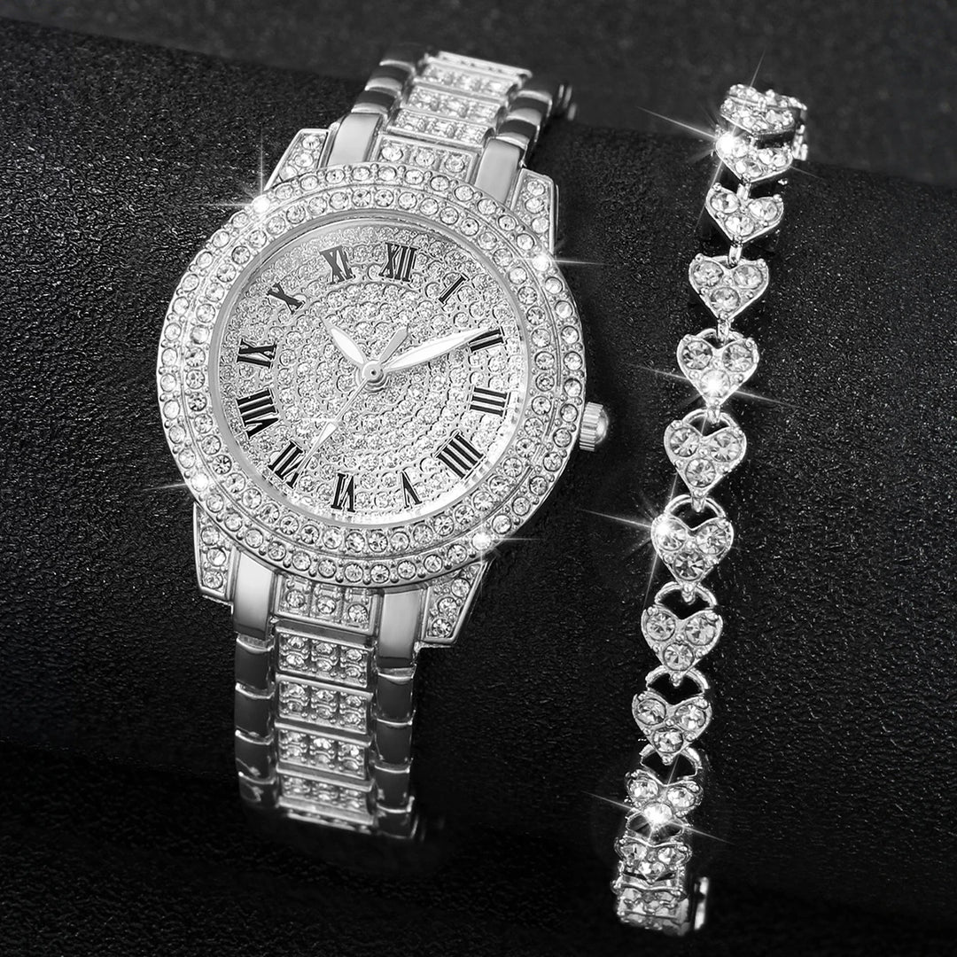 Elegant dames quartz horloge & armband set met luxe strass