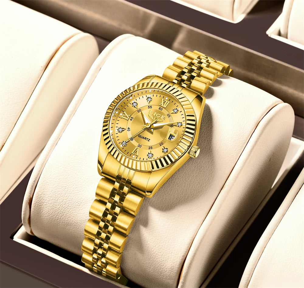 Elegant dames quartz horloge met luxe stalen schakelband