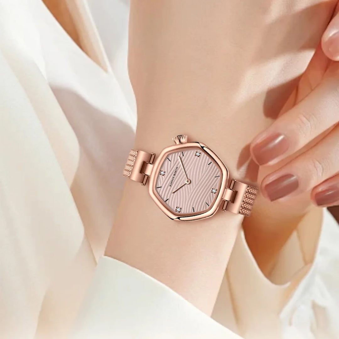 Roségouden Elegantie Mesh Quartz Horloge