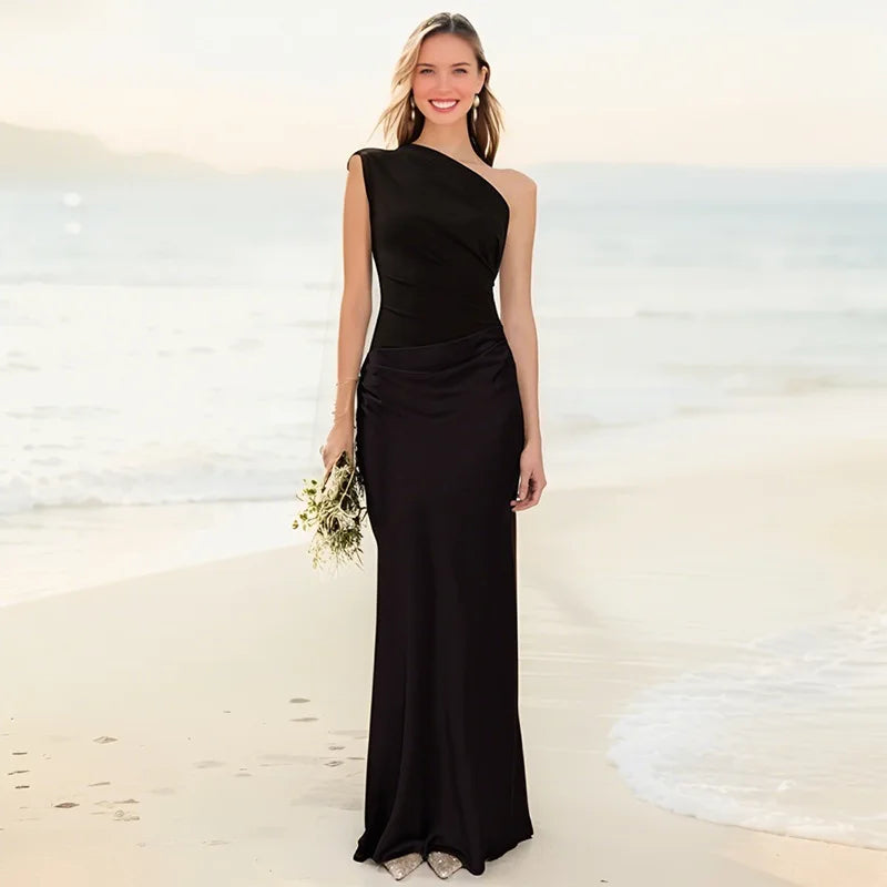 Noor™ | Asymmetrische Satijnen Maxi Jurk