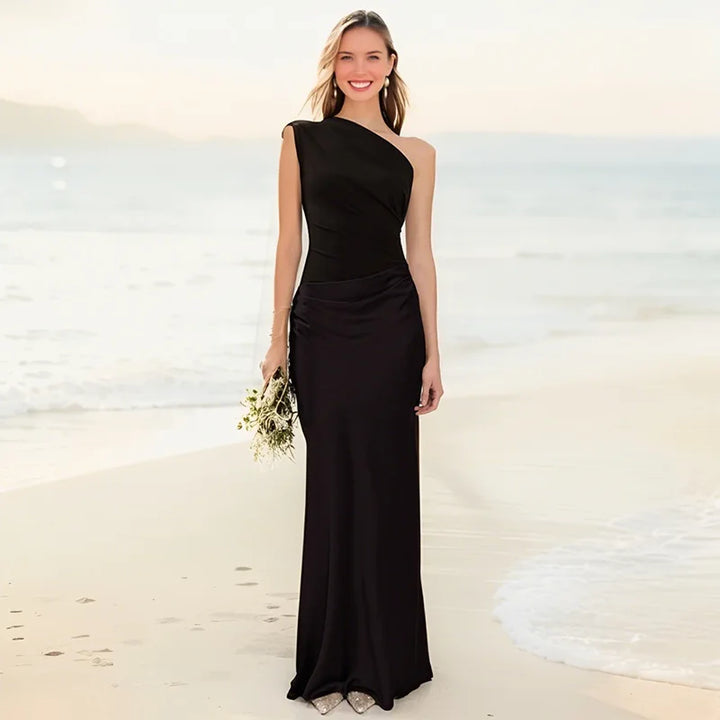 Noor™ | Asymmetrische Satijnen Maxi Jurk