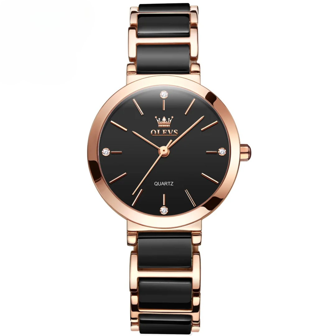 Luxe dameshorloge met keramiek en diamantaccenten