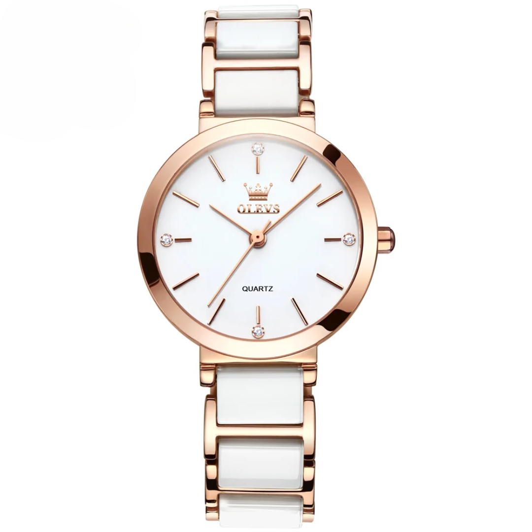 Luxe dameshorloge met keramiek en diamantaccenten