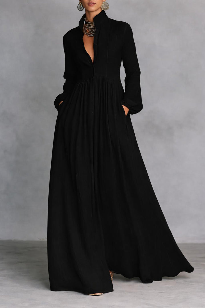 Serena | Vloeiende Maxi Jurk met Knopen aan de Voorkant