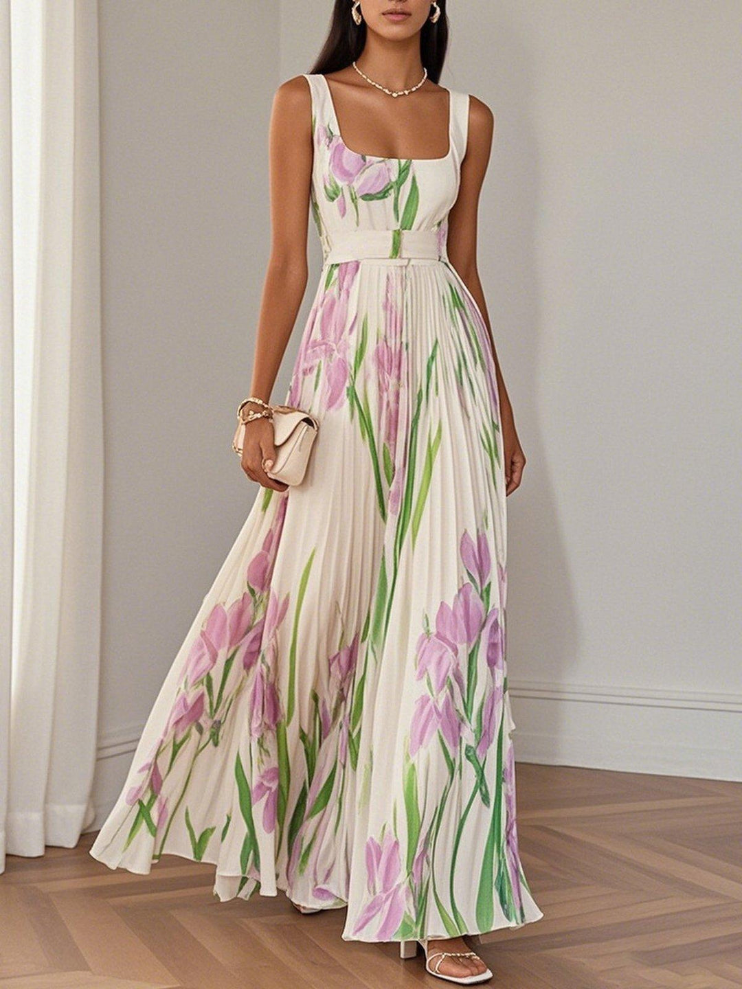 Yara™ | Maxijurk van plissé chiffon