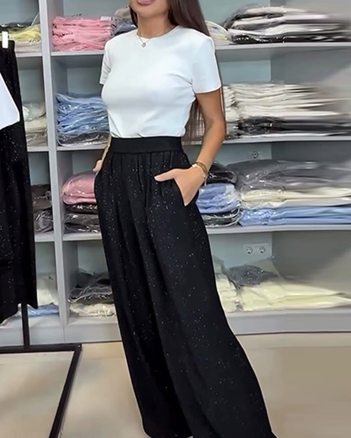 Elegante Hoog-Waisted Glanzende Wijde Broek