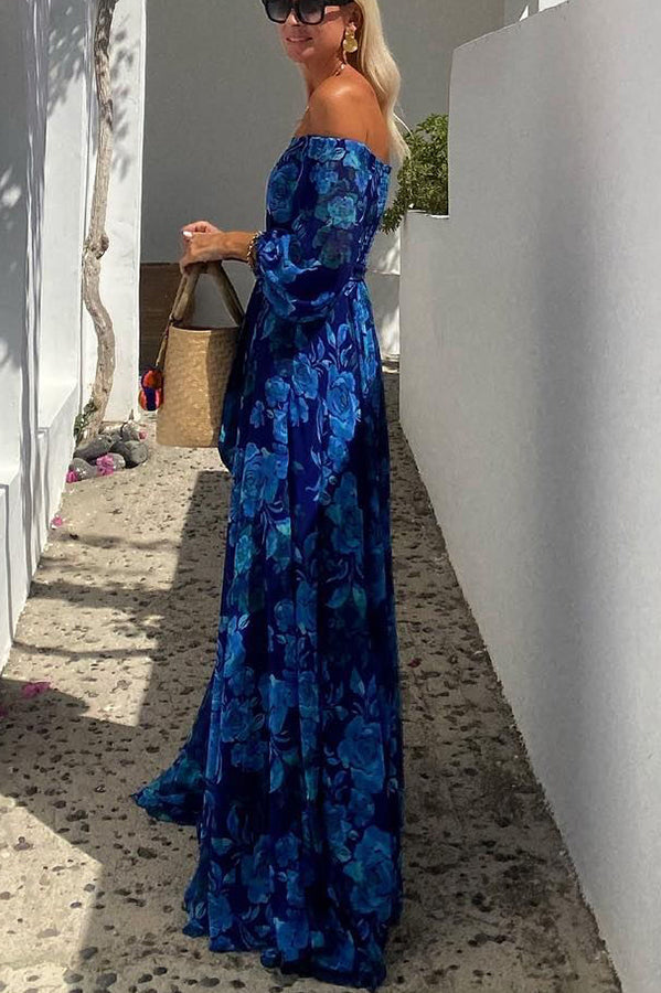 Francesca - Lange jurk met bloemenpatroon en off-the-shoulder mouwen
