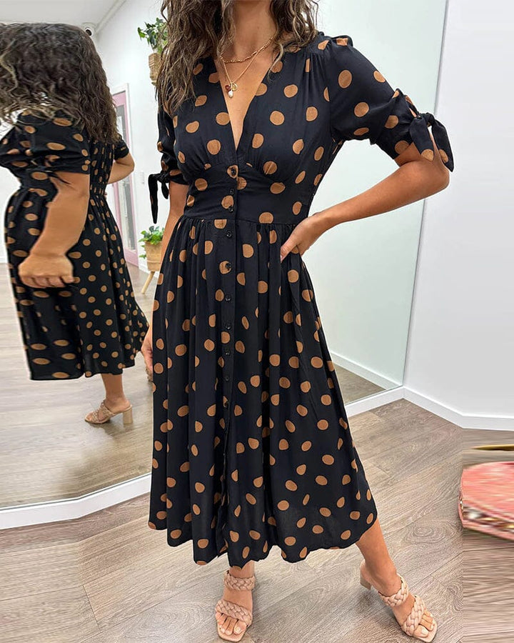 Aubrey™ - Jurk met Polka Dots en Diepe V-hals