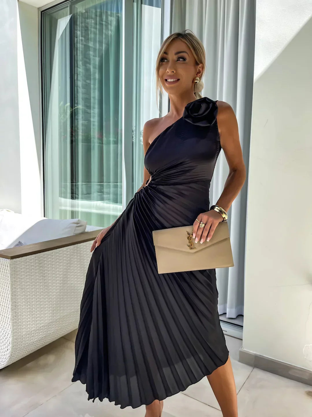 Eya™ | Elegante Bloemen Eén-Schouder Maxi Jurk