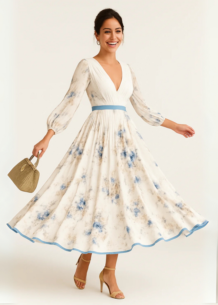 Paz™ | Tijdloze Bloemen Plissé Maxi Jurk